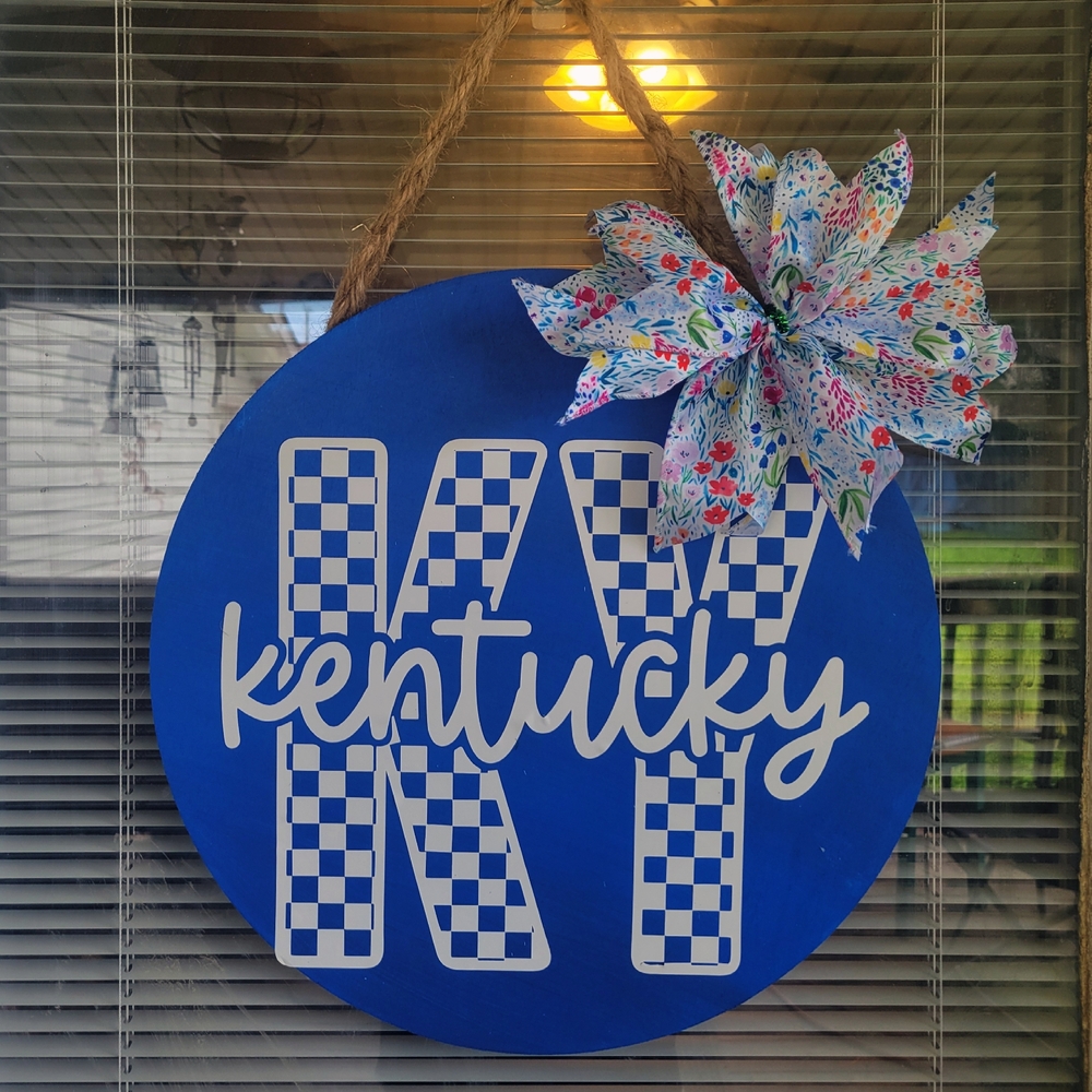 Blue Kentucky Wall Decor with Floral Accent